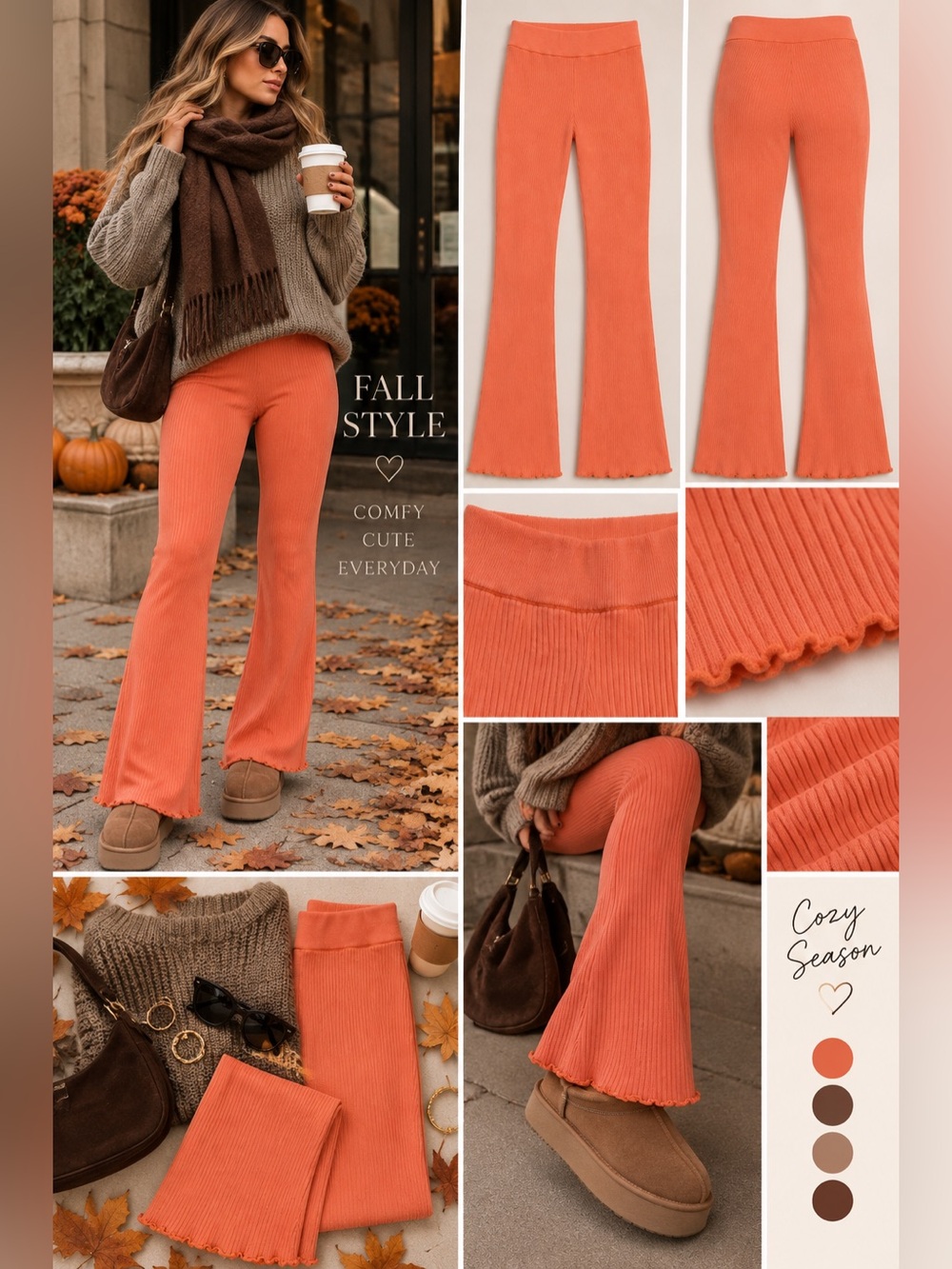 Good American Orange Ribbed Flare Pants Size 1/2